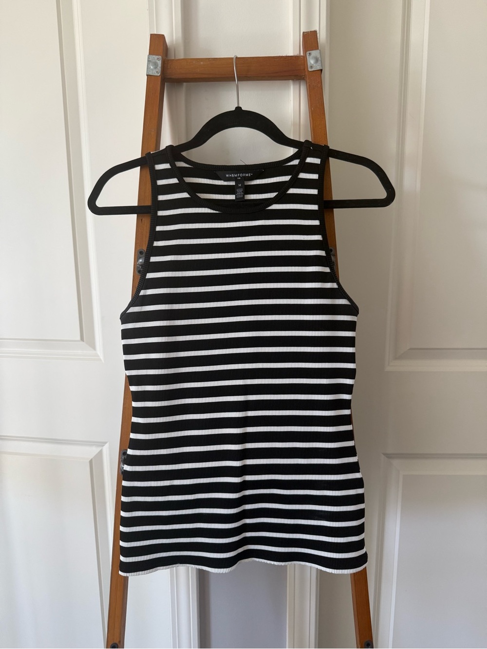 White House Black Market Black & White Striped Ribbed Tank